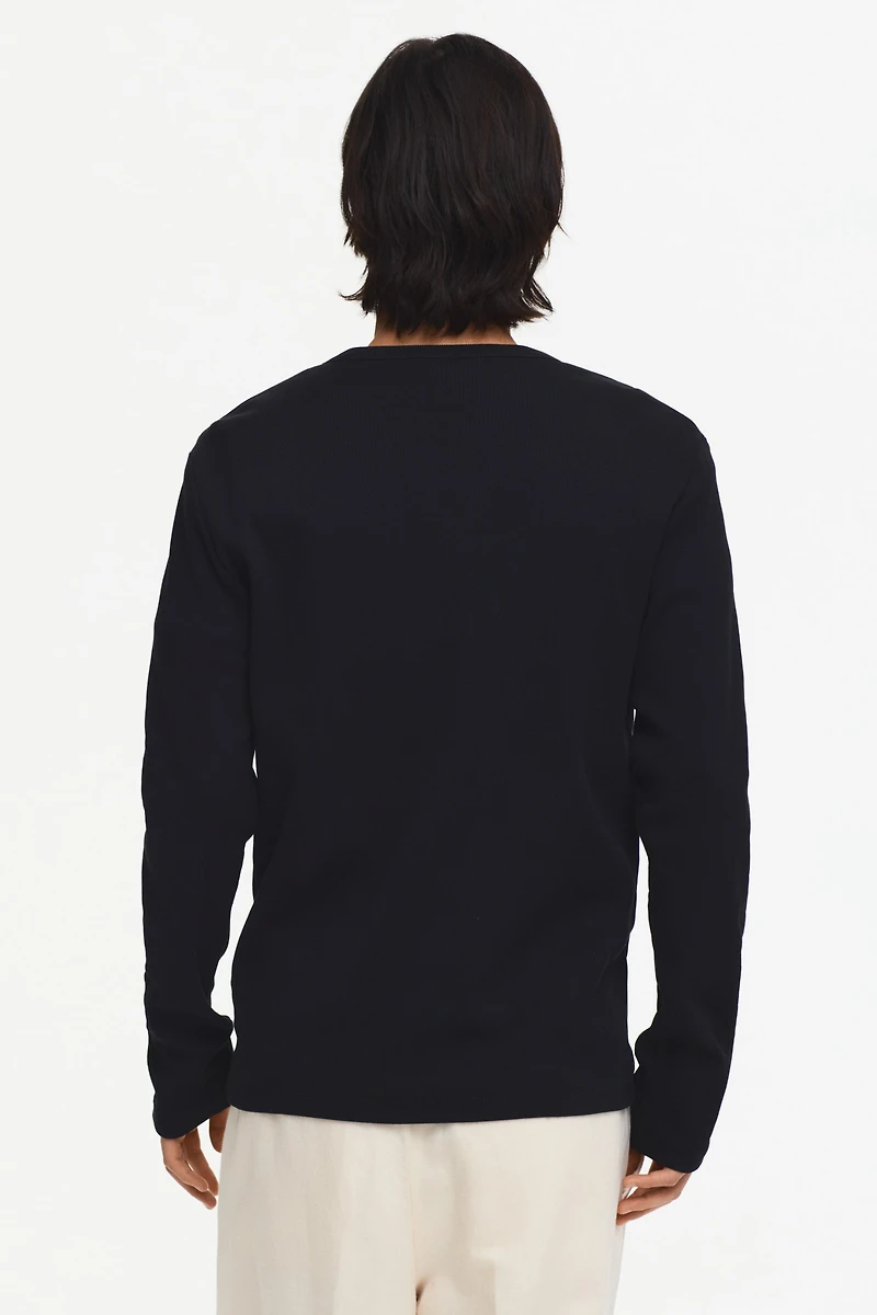 Slim-Fit Ribbed Henley Shirt