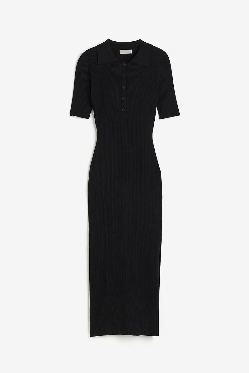 Rib-knit Dress with Collar