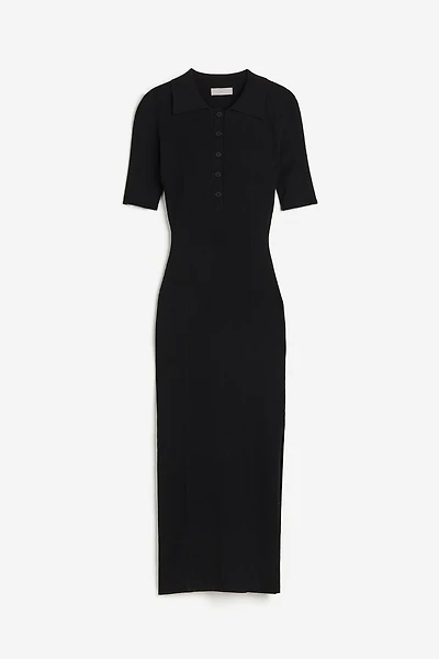 Rib-knit Dress with Collar