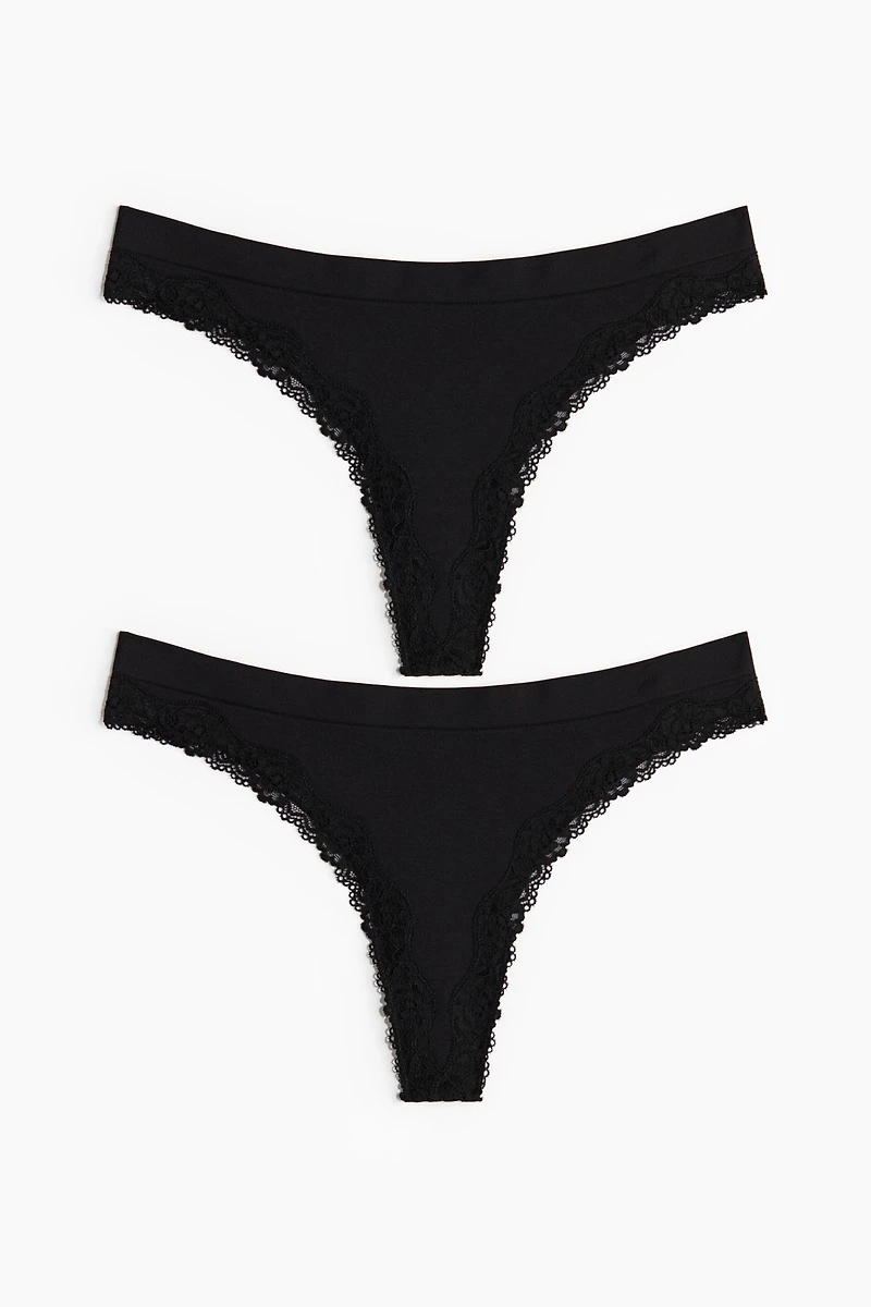 2-pack Seamless Lace-trimmed Thong Briefs