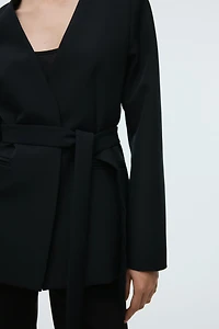 Scarf-Detail Collarless Jacket