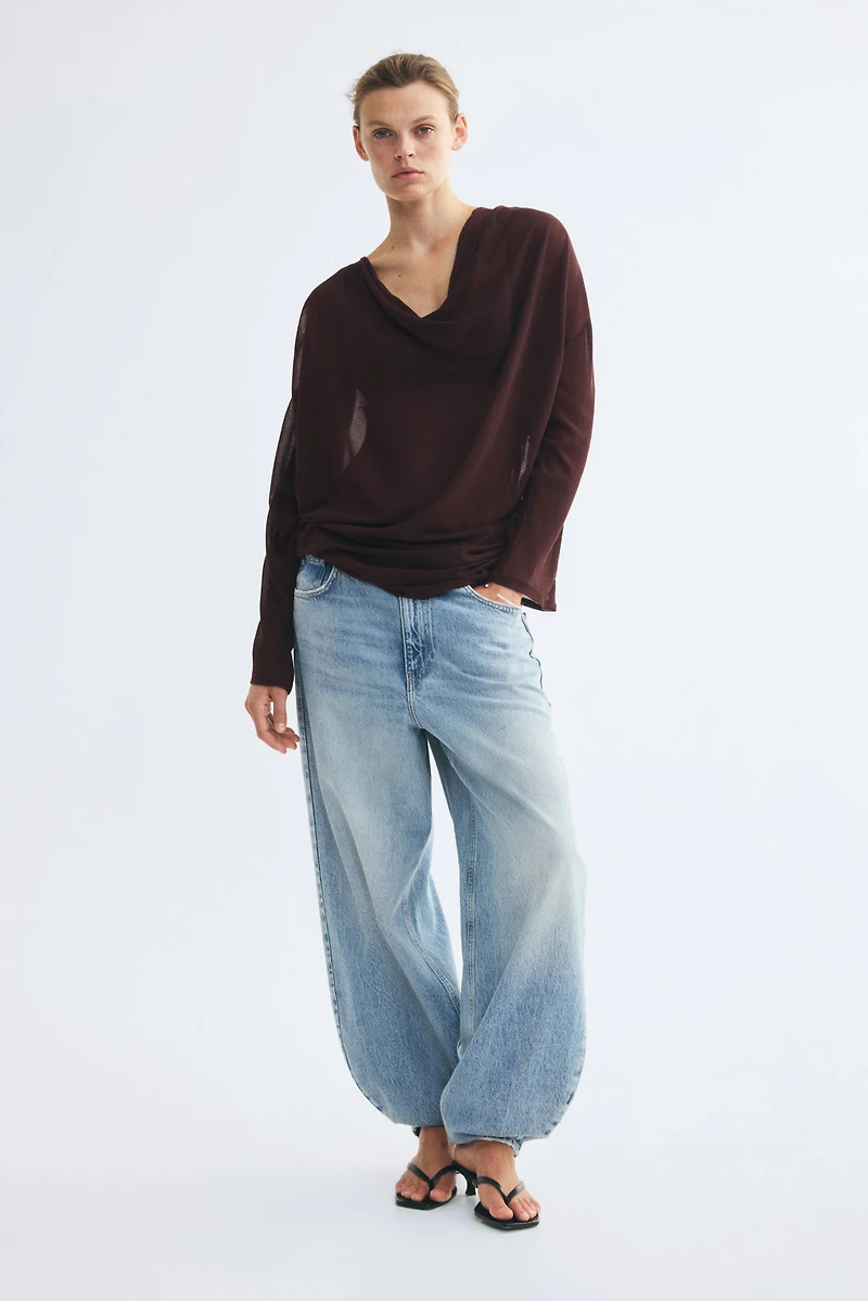 Fine-Knit Cowl-Neck Blouse