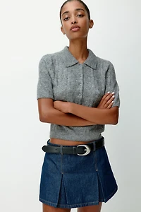 Chandail de style polo en tricot pointelle