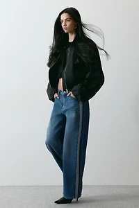 Wide Regular Jeans with Side Stripes