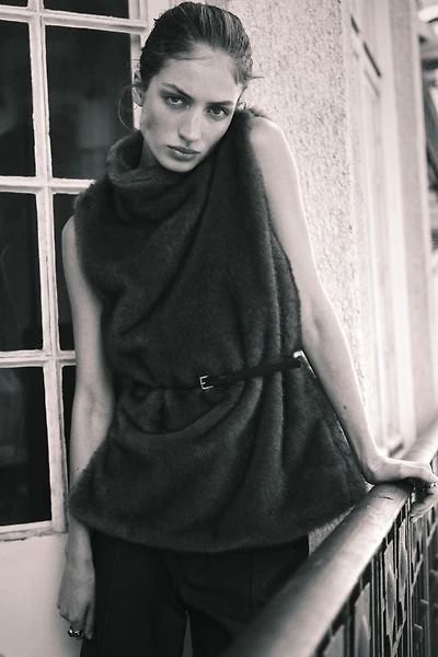 Mock Turtleneck Top with Belt