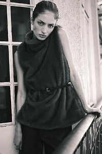 Mock Turtleneck Top with Belt