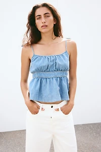 Haut en denim avec bretelles à nouer