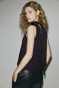 Scarf-Detail Mock Turtleneck Top