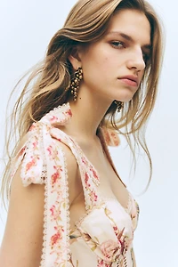 Linen-Blend Dress with Tie Shoulder Straps