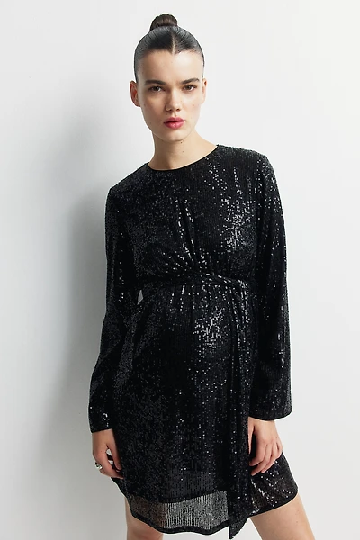 MAMA Sequined tie-belt dress