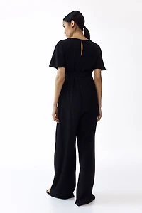 MAMA Short-sleeved tie-belt jumpsuit