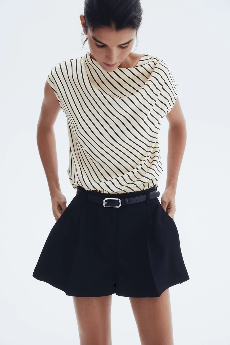 Cap-Sleeved Satin Blouse