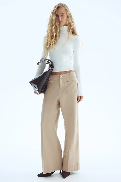 Wide-Leg Twill Pants