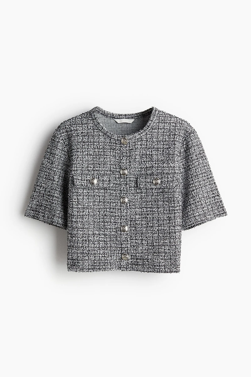 Short-Sleeved Bouclé Cardigan