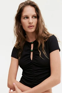 Bead-Detail Ruched Top