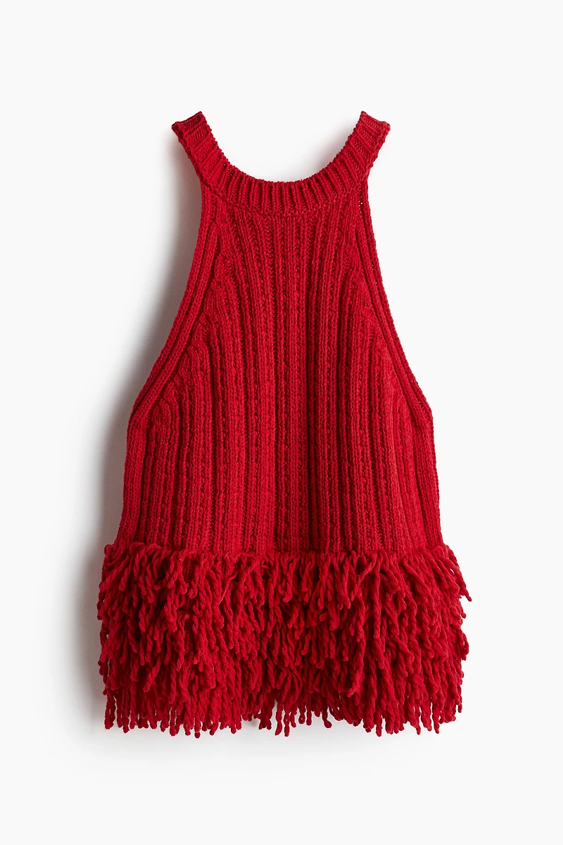 Fringe-Trimmed Knit Top