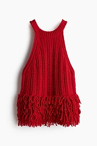 Fringe-Trimmed Knit Top