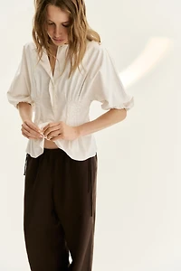 Tapered-Waist Cotton Blouse