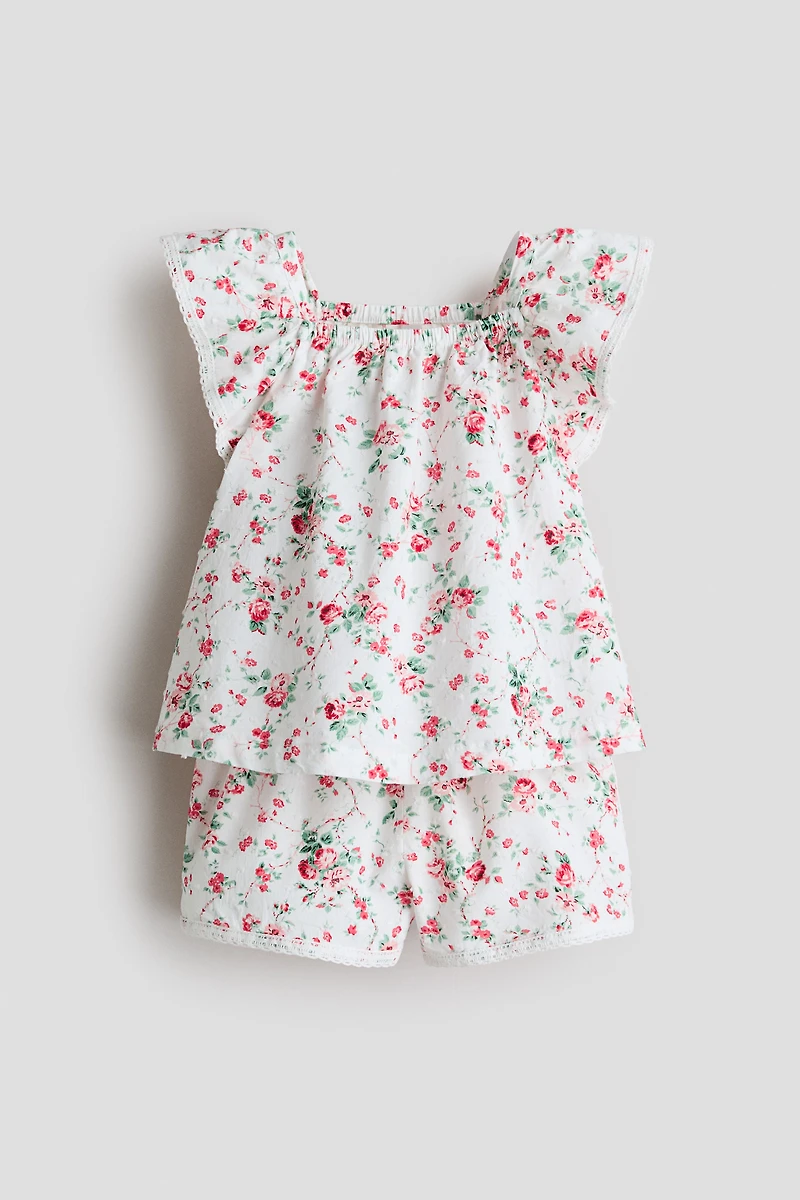 Ensemble 2 pièces en plumetis avec imprimé fleuri