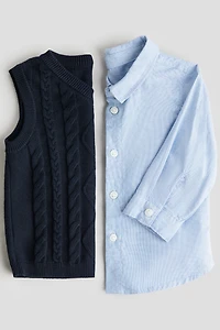 2-Piece Shirt and Sweater Vest Set