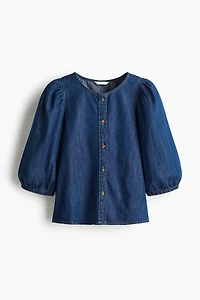 Balloon-Sleeved Denim Blouse