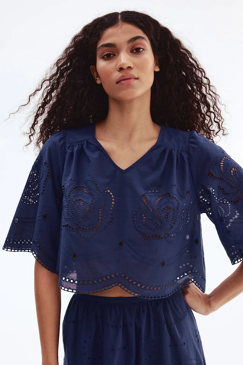 Eyelet-Embroidered Cotton Blouse
