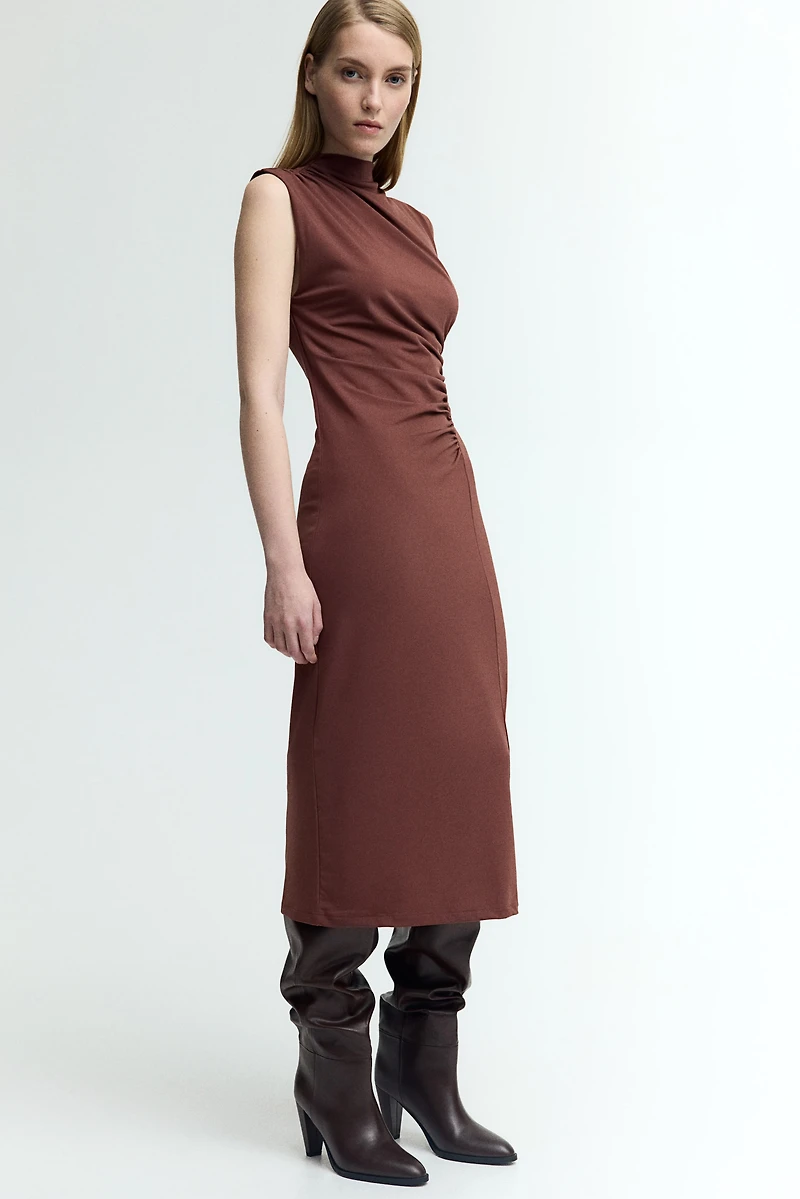 Draped Mock Turtleneck Dress