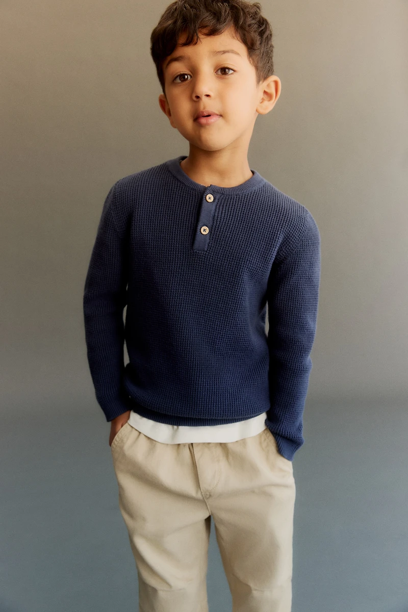 Waffle-knit Henley Sweater