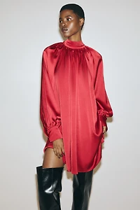 Scarf-Detail Satin Dress