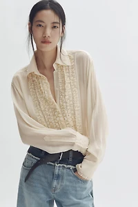 Silk-Blend Blouse with Ruffled Bib
