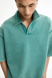 Oversized Washed-Look Polo Shirt
