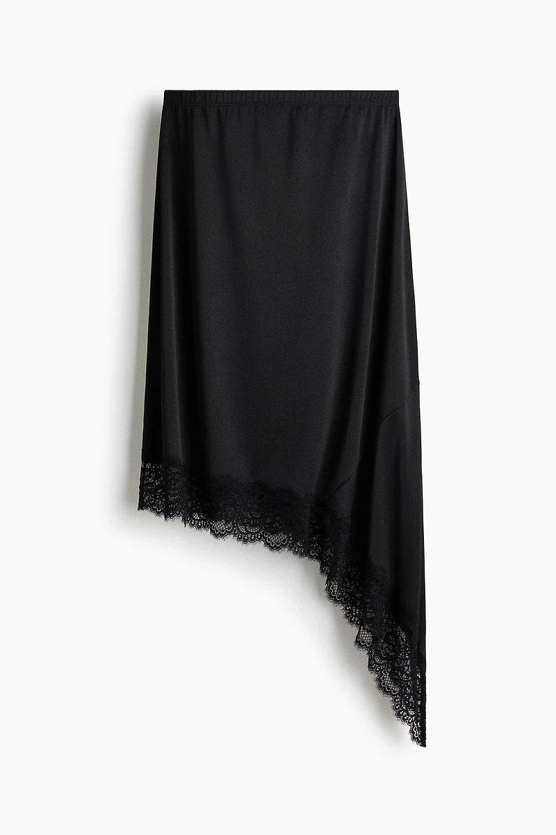Asymmetric Lace-Trimmed Skirt