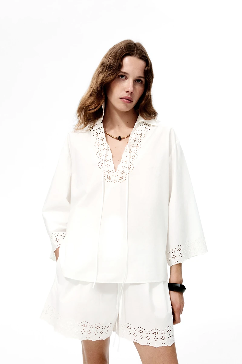 Eyelet-Embroidered Cotton Shorts