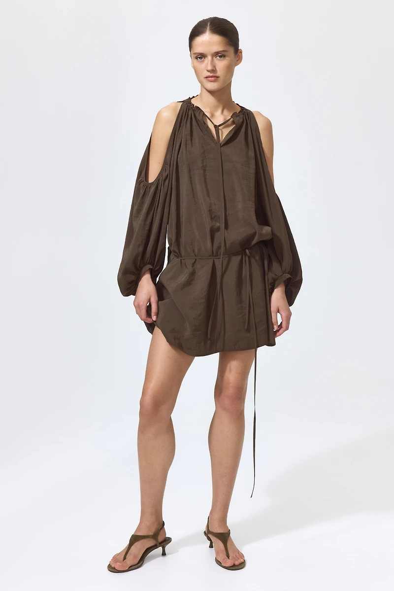 Balloon-Sleeved Open-Shoulder Dress