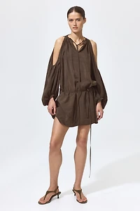 Balloon-Sleeved Open-Shoulder Dress