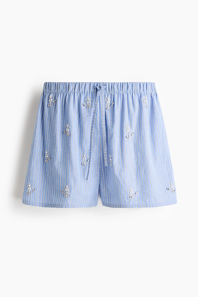 Embellished Cotton Poplin Pajama Shorts