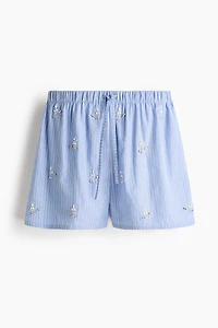 Embellished Cotton Poplin Pajama Shorts