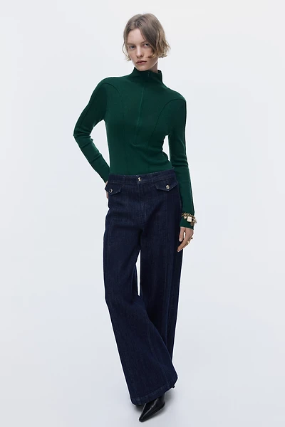 Half-Zip Mock Turtleneck Top