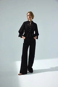 Linen-Blend Blouse with Eyelet Embroidery