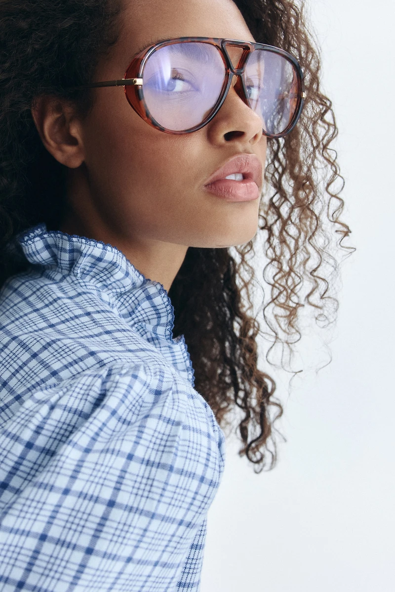 Ruffle-Collar Cotton Blouse