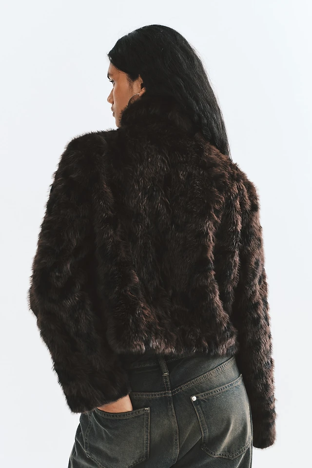 Fluffy Jacket with Funnel Collar