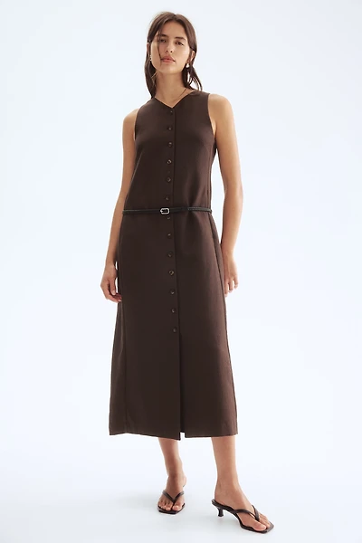 Belted Button-Front Dress
