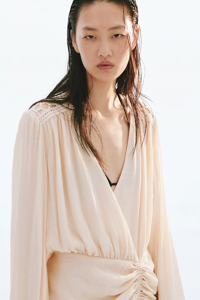 Drawstring-Detail Balloon-Sleeved Dress