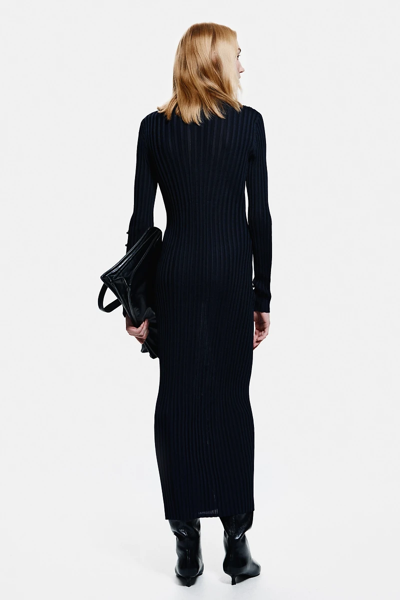 Bead-Embellished Rib-Knit Dress