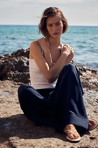 Wide-Leg Linen-Blend Pants