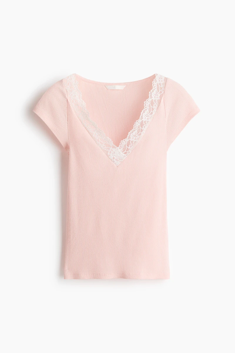 Lace-Trimmed V-Neck Top