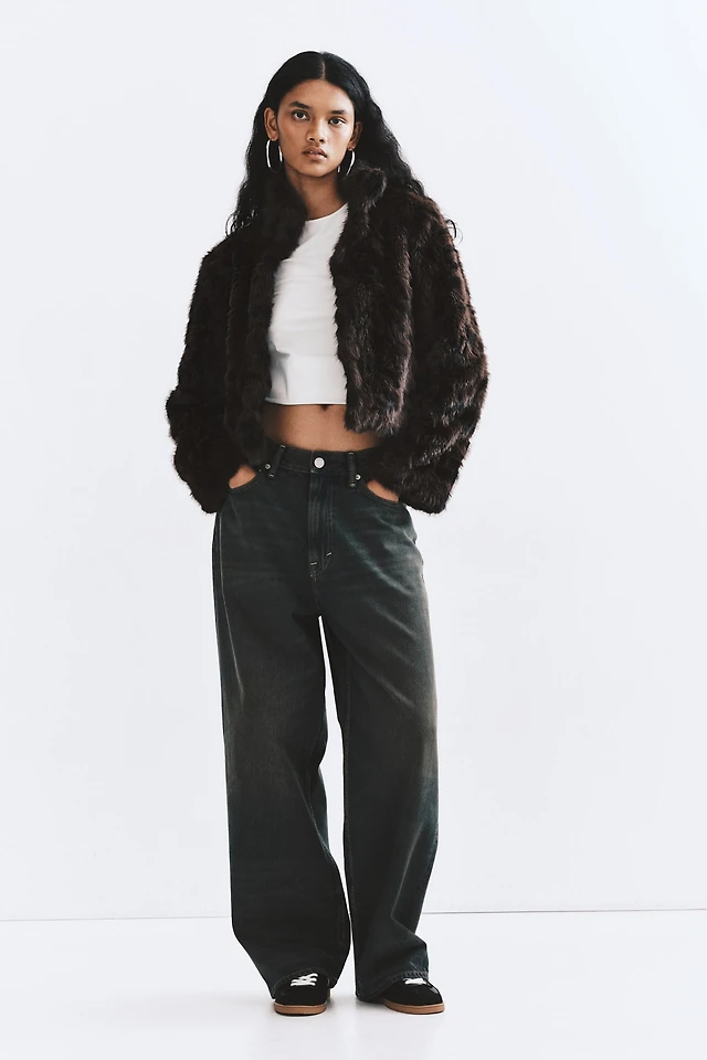 Fluffy Jacket with Funnel Collar