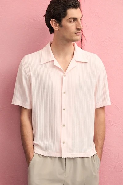 Loose-Fit Rib-Knit Resort Shirt