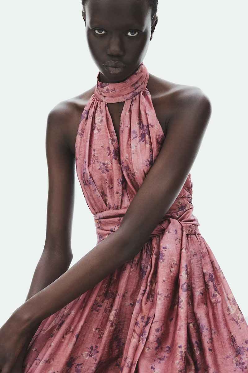 Tie-Detail Halterneck Dress