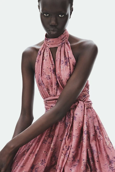 Tie-Detail Halterneck Dress